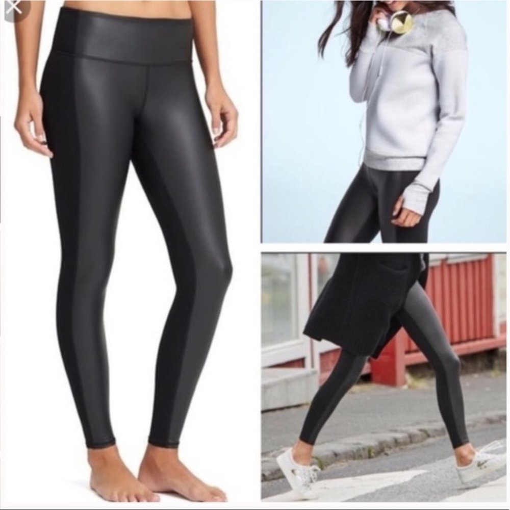 Athleta Delancey Gleam Faux Leather Front Tight Leggings Stretch Black